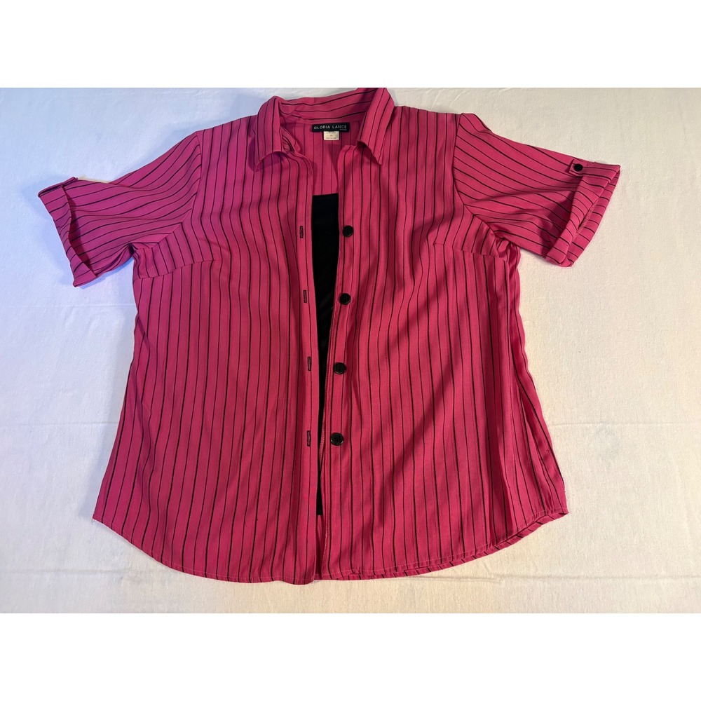 Gloria Lance Woman Pink Pinstripe Button Up Blouse with Tank Top 2X 1230